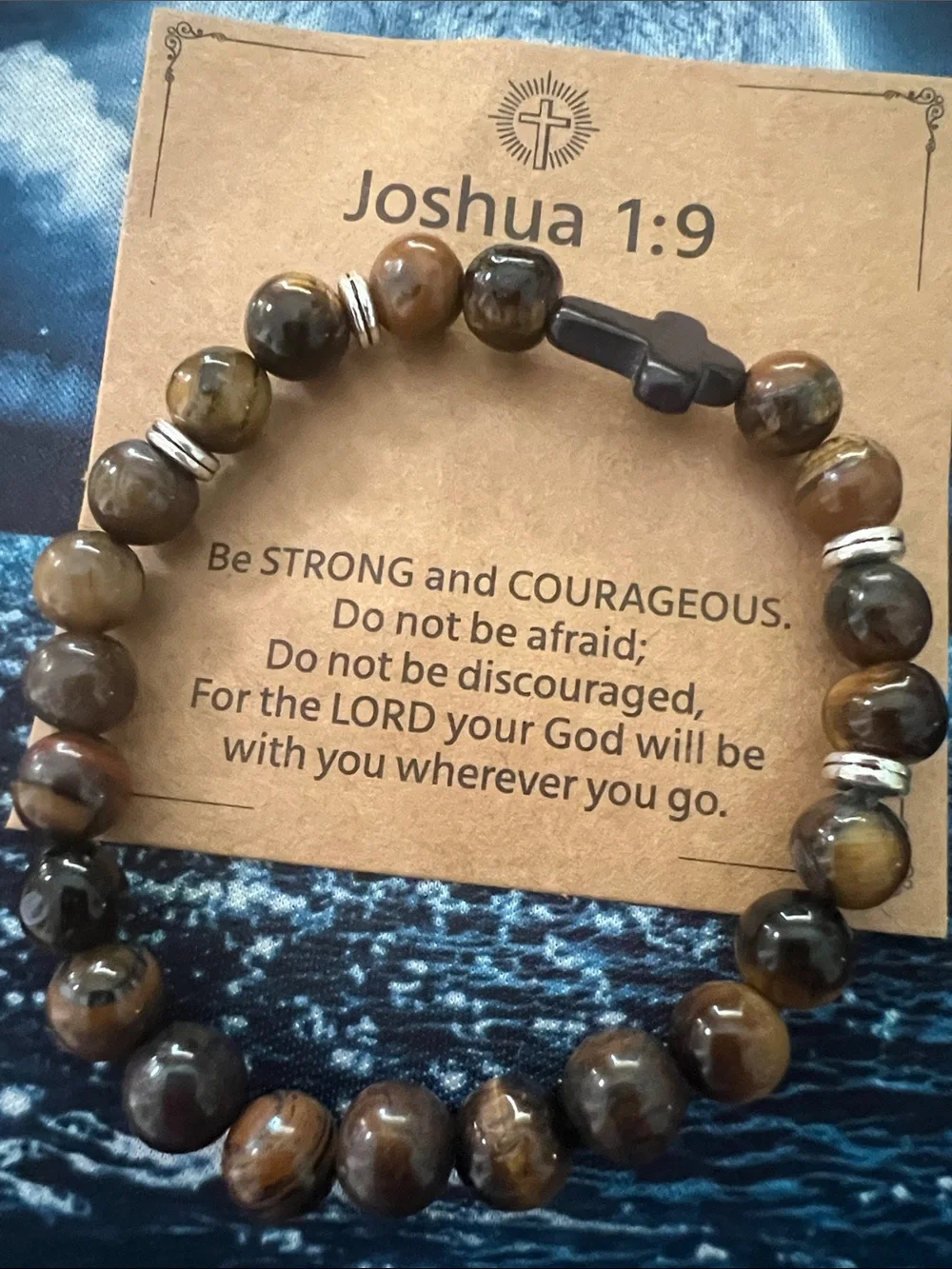 #2638*Tiger Eye: Beaded Cross Stretch Bracelet in Brown and Black